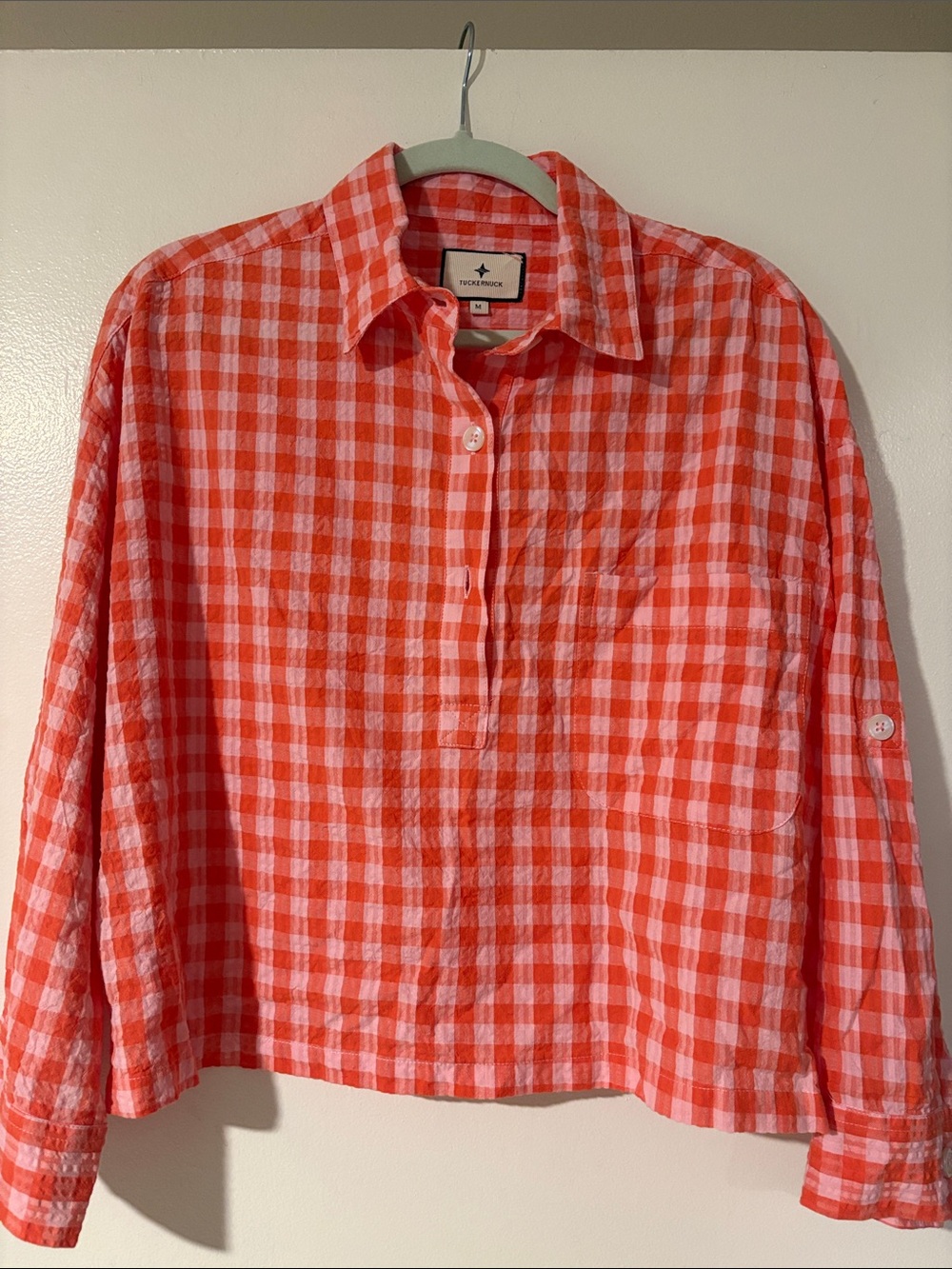 Tuckernuck Coral & pink Gingham Button-Down Shirt- Medium ❤️
